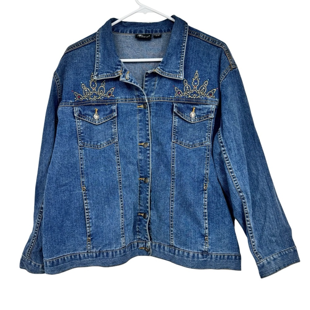 Sunburst By Morning Sun Size XL Blue W Embellishments Cotton/Spandex Jean Jacket